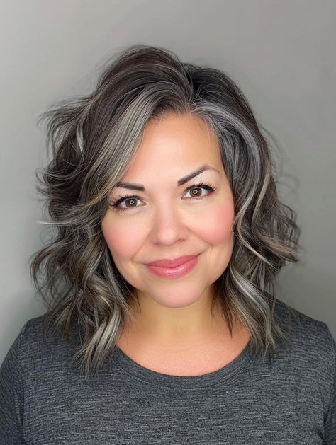 Styles For Dark Hair, Grey Brown Hair, Gray Blending, Chin Length Haircuts, Grey Hair Transformation, Grey Hair Inspiration, Belle Blonde, Authentic Beauty, Gray Hair Growing Out