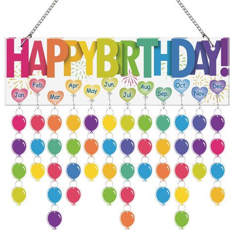 PRICES MAY VARY. Creativity and Organization Combined: you will receive 1 piece of birthday calendar wall hanging with 130 metal rings, 120 balloon tags and 1 dry erase marker; This classroom birthday calendar with tags isn't just a handy reminder of your loved ones' special days, but also a piece of decor that adds color and warmth to your living room or bedroom; You can enjoy creating the wall hanging with your family, making the practical calendar a fun, bonding exercise Designed to Fit Right Birthday Calendar Ideas Classroom, Birthday Charts Childcare, Birthday Calendar Ideas, Birthday Chart For Preschool, Happy Birthday Calendar, Birthday Calendar Classroom, Family Birthday Plaque, Birthday Calendar Board, Calendar Classroom