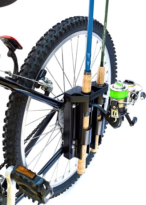 Bike Fisherman - Bike Fishing Rod Holder   Holds Two Rods   Safely Bike with Your Fishing Poles Tightly Secured   Easy Clamp on Rod Carrier for Bicycle Fishing Hunting Gadgets, Fishing Rod Carrier, Fishing Gadgets, Fishing Pole Holder, Fishing Storage, Fishing Poles, Rod Rack, Gear Rack, Biker Art