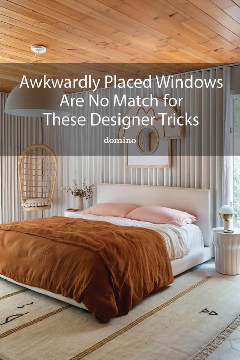 Above Bed Window Treatments, Bedroom Window Off Center, One Side Window Bedroom, Assymetrical Windows Bedroom, Not Centered Window In Bedroom, Corner Bedroom Windows, Long Narrow Window Above Bed, Off Center Window In Bedroom, One Window Behind Bed