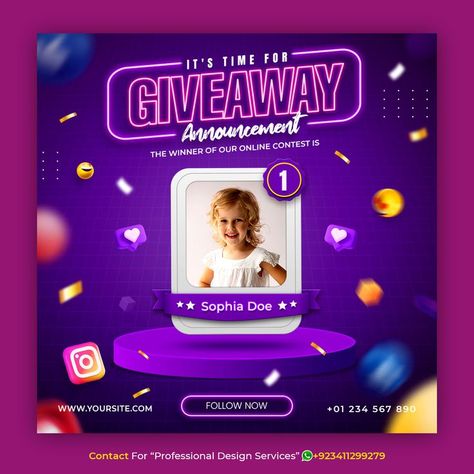 Giveaway Winners Graphic, Baby Contest, Teaching Graphic Design, Social Media Contests, Digital Advertising Design, Winner Announcement, Online Contest, Digital Marketing Design, Social Media Photography