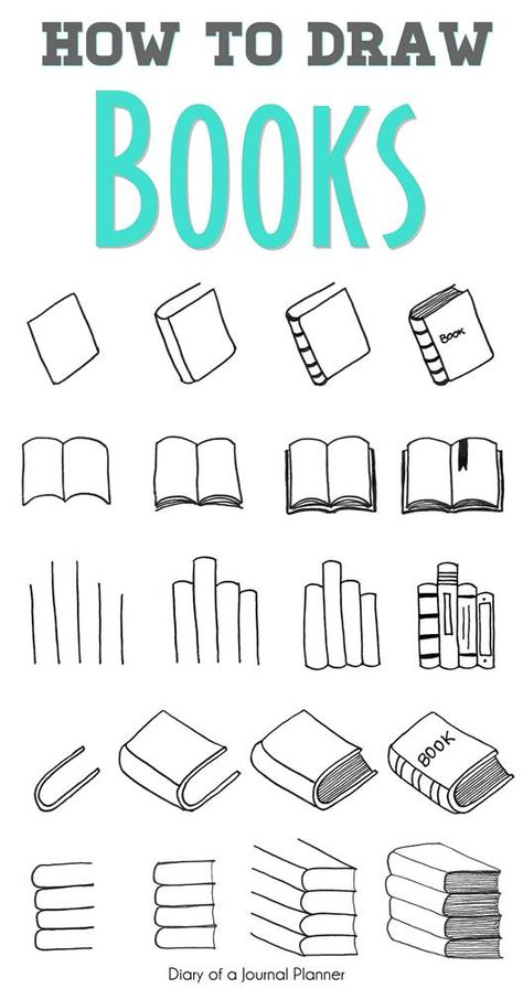 Easy step by step tutorials on how to draw a book. Learn how to draw a book open, book cover, doodle book shelf, draw a pile or stack of books and more. #doodles #doodling #howtodraw #drawingtutorial Draw A Book, Doodle Bullet Journal, Notesbog Design, Modele Zentangle, Draw Books, Doodle Art For Beginners, Doodle Books, Drawing Hands, Doodle Art Journals