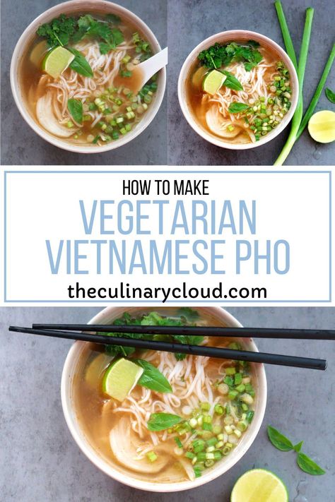 Pho Veggie Soup, Quick Pho Broth, Clear Soups Vegetarian, Pho Soup Vegetarian, Vegetable Pho Soup Recipe, Pho Vegan Recipe, Veggie Pho Broth, Easy Pho Recipe Vegetarian, Vietnamese Pho Vegetarian