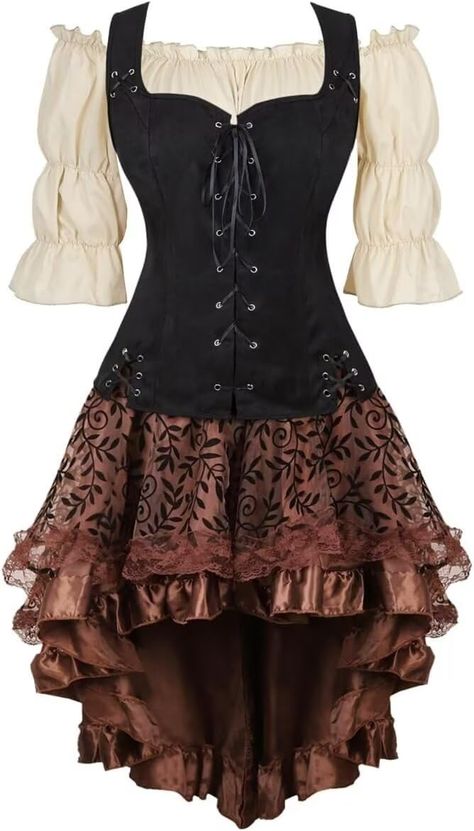 PRICES MAY VARY. Women's renaissance pirate shirts blouse and vest with eyelets and ribbons at the front and ties at the back to adjust the size and fit perfectly over the bodice. Women Pirate shirts Renaissance Vest set Costume ：polyester spandex Soft faux fleece fabric Women Pirate shirts set Renaissance Vest Viking Steampunk Cosplay Costume Peasant Bodice Lace-up Waistcoat Halloween black wine red beige dark blue vest brown vest coffee vest This Renaissance shirts Pirate vest set is perfect f Medieval Costume Women, Corset With Skirt, Medieval Dress Peasant, Steampunk Corset Dress, Costume Viking, Pirate Dress, Corset Steampunk, Irish Dress, Female Pirate Costume