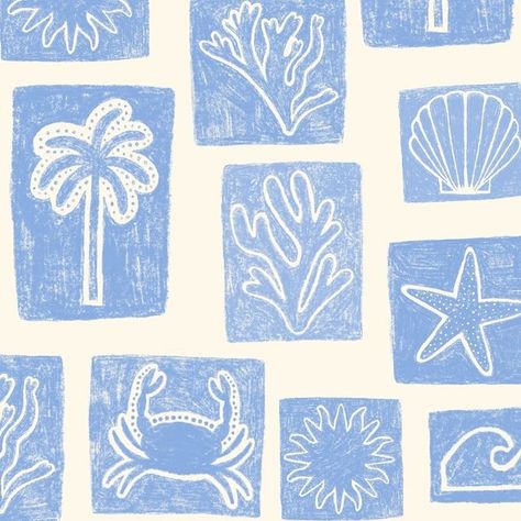 Cute Summer Patterns, Coastal Pattern Design, Cute Fabric Patterns, Summer Prints Pattern, Beachy Patterns, Summer Graphic Design, Summer Pattern Design, Patterns Aesthetic, Underwater Design