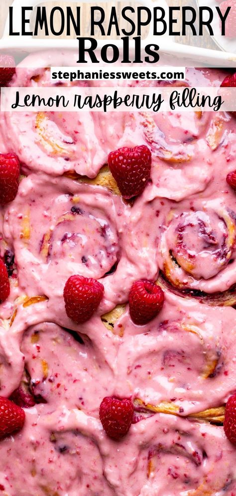 Raspberry Lemon Cinnamon Rolls, Cinnamon Rolls Raspberry, Summer Cinnamon Rolls, Raspberry Lemon Sweet Rolls, Raspberry Lemon Desserts, Easy Sweet Rolls, Spring Baked Goods, Raspberry Sourdough, Spring Breakfast Recipes