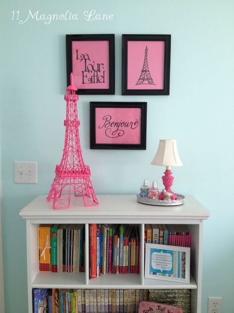 Girls Bedroom w/ Aqua Blue, Pink, Green, with Paris accents | Paris Room Decor, Paris Themed Bedroom, Murs Roses, Paris Rooms, Paris Bedroom, Paris Decor, Woman Bedroom, Daughters Room