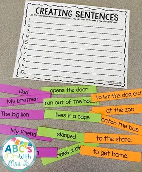 Get this FREE literacy center! Students use the different parts to create a sentence. There are parts that make up sentences that make sense, but students can also make silly sentences. Students can use these during word work or literacy centers to build fluency and practice building sentences. Sentence Starters First Grade, Esl Stations Literacy Centers, Building Sentences, Magnetic Poetry, Silly Sentences, Daily Five, 2nd Grade Writing, 1st Grade Writing, First Grade Writing