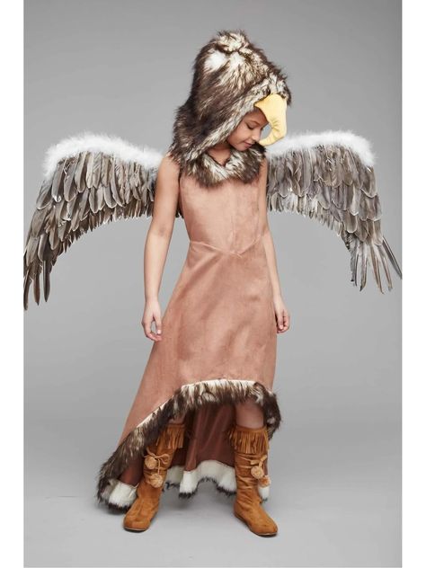 PRICES MAY VARY. Costume includes dress and hood. Faux suede dress trimmed with faux fur. The separate hood features a plush beak. Premium fabrics and quality Accessories sold separately You put the regal in eagle! Glide along in this flattering faux suede dress with faux fur trim. Its hem dips gracefully in back. The striking separate hood (included) features a plush beak. Take flight on Halloween night with our magnificent feather wings. Polyester. Regal eagle costume for girls is imported. Eagle Costume, Queen Bee Costume, Owl Costume, Costume For Girls, Elsa Costume, Greek Goddess Costume, Chasing Fireflies, Cheerleader Costume, Faux Suede Dress