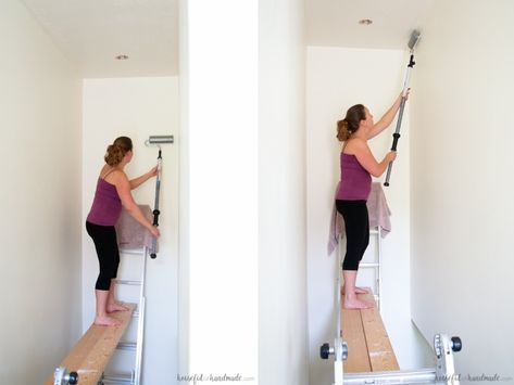 Learn how to paint tall walls the easy way using the HomeRight EZ Twist PaintStick. It makes painting high walls so easy and saves so much time! #housefulofhandmade #paintingtips #easypainttips #paintingtallwalls #homeright #eztwistpaintstick How To Paint Stairwell, Stairway Paint Ideas, Hershey Gardens, Stairwell Wall, Stair Walls, Stairway Decorating, Painted Staircases, Staircase Decor, Butterfly House