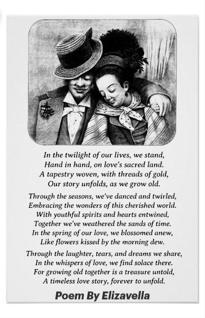 Growing Old Together Love Poem Married Couple Love Romance art Poster Old Love Poems, Romance Poems, Hearts Entwined, Old Married Couple, Growing Old Together, Love Poem, Old Couples, Romance Art, Old Love