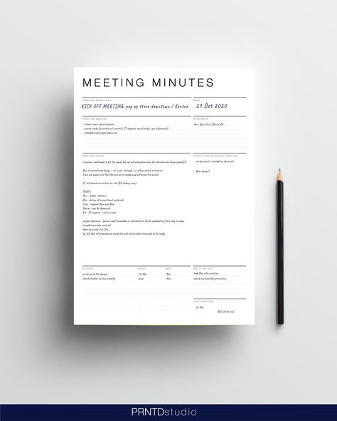 A successful meeting is a meeting you don't forget. And if you have several meetings in a day, that might be a very hard task. Meeting minutes are here to save us, but often you just forget to write down some crucial information: the attendee list, the follow-up meeting, the agenda, the action plan... Luckily, this template is here to help you take perfect meeting minutes, and be able to note down all those important information that you might want to keep (if not in mind, at least on paper). An Meeting Minutes Template, Career Planner, Meeting Notes Template, Meeting Minutes, Meeting Agenda, Keeping Secrets, Weekly Planner Template, Finance Organization, Meeting Notes