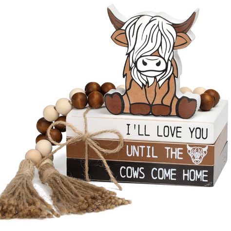 PRICES MAY VARY. 🦬Package Includes - You will receive 5 tiered tray decorations, a set of wooden books, a Highland cow, and a wood bead garland . Enough to meet your needs and substitutions. 🦬Rustic Design -The Wooden Book Stacks feature the phrase "I'LL LOVE YOU UNTIL the COWS COME HOME," adding a touch of quaint nostalgia. They effortlessly elevate your party décor, leaving a warm impression on loved ones. 🦬Perfect Size Detail: Each highland cow wooden stacks measures approximately 5.5 x 3. Farmhouse Western Decor, Wooden Book Stacks, Highland Cow Decor, Farmhouse Western, Fireplace Shelf, Mantle Fireplace, Cow Decor, Rustic Table, Western Decor