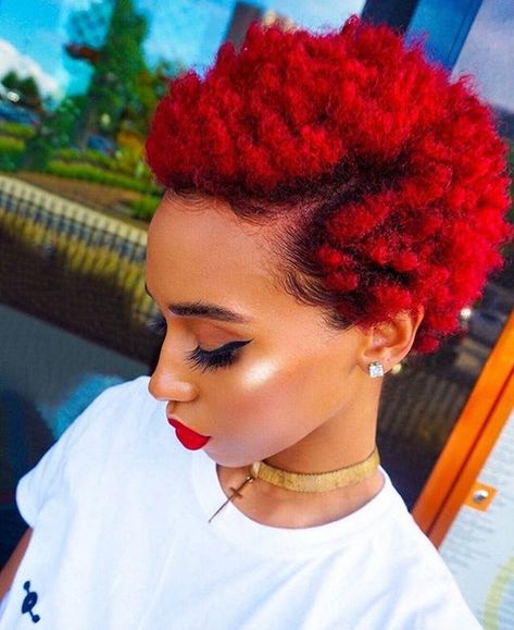 Red afro love | Black Beauty Bombshells | Hair, Beauty, Food, Travel & Lifestyle Afro Hair Red, Red Afro, Short Dyed Hair, Temporary Hair Dye, Natural Hair Short Cuts, Black Hair Dye, Short Hair Black, Cute Short Haircuts, Faded Hair