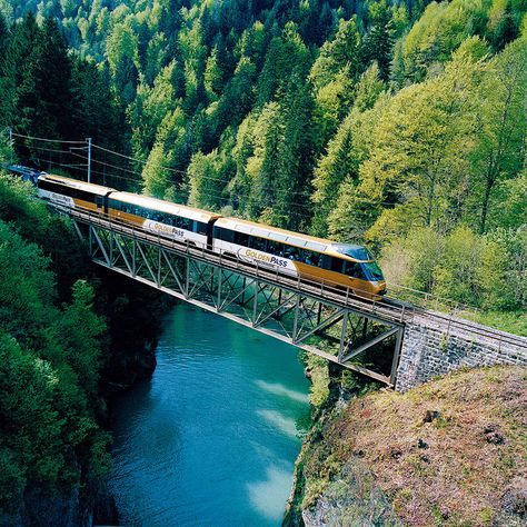 Golden Pass Panoramic Train, Switzerland Train Switzerland, Interrail Europe, Europe Train Travel, Trans Siberian Railway, Train Tour, Scenic Travel, Route Map, Scenic Routes, Train Tracks