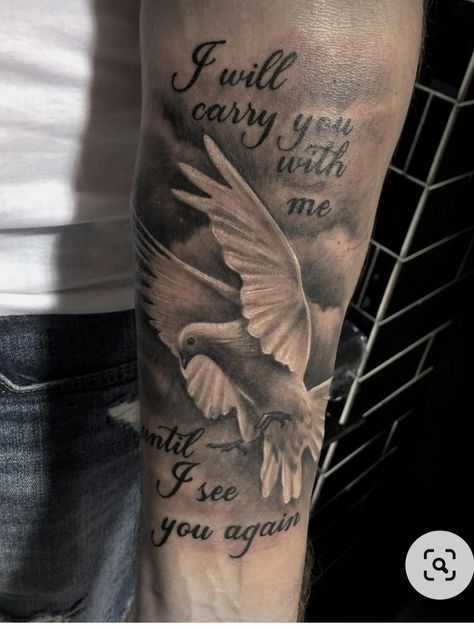 Rip Tattoos For Dad, Vines Tattoo, Pigeon Tattoo, Quetzalcoatl Tattoo, Memorial Tattoo Quotes, Tattoos For Dad Memorial, Rip Tattoo, Half Sleeve Tattoos Forearm, Dove Tattoos