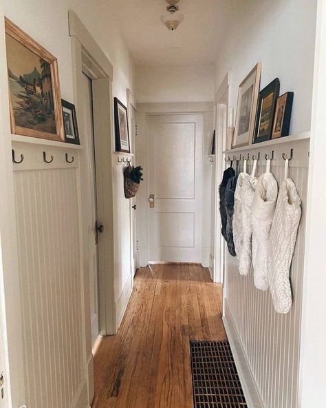 Beadboard Hallway, Gray Beadboard, Beadboard Ideas, Cottage Hallway, Ideas For Small Homes, Wainscoting Ideas, Selfie Challenge, Beadboard Wainscoting, Hallway Makeover