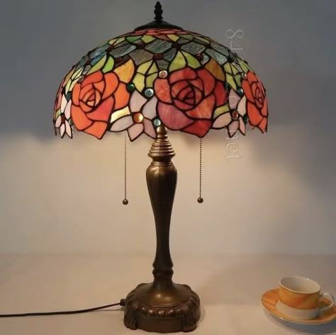 Tiffany Lamps Vintage, Tiffany Lamp Aesthetic Room, Tiffany Lamps Bedroom, Stain Glass Lamp Shades, Tiffany Glass Lamp, Vintage Tiffany Lamp, Tiffany Lamps Living Room Decor, Tiffany Lamp Tattoo, Cute Table Lamps