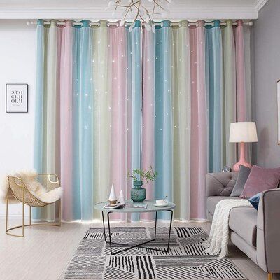 Girl Kids Bedroom, Blackout Curtains Living Room, Rainbow Curtains, Girls Bedroom Curtains, Star Window, Curtain Room, Striped Curtains, Kids Curtains, Home Curtains