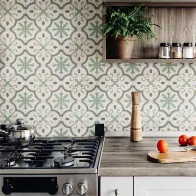 Buy Floor Tiles Online at Overstock | Our Best Tile Deals Trending Backsplash, Green Kitchen Backsplash, Shop Tile, Green Backsplash, Decorative Backsplash, Green Porcelain, Condo Decorating, Merola Tile, Tile Decals