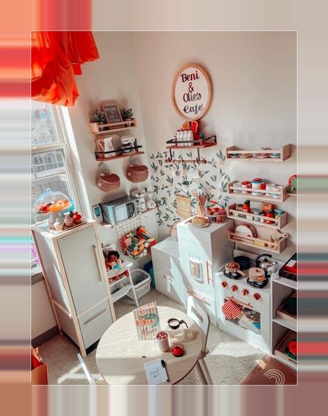 [Ad] 34 Impressive Play Kitchen Organization Hacks To Save 2022 #playkitchenorganization Play Kitchen Area Playrooms, Pretend Playroom Ideas, Toy Kitchen Set Up, Dramatic Play Kitchen Ideas, Play Kitchen Set Up Playrooms, Pretend Play Playroom, Kids Pretend Play Area, Baby Doll Play Area, Kids Cafe Playroom