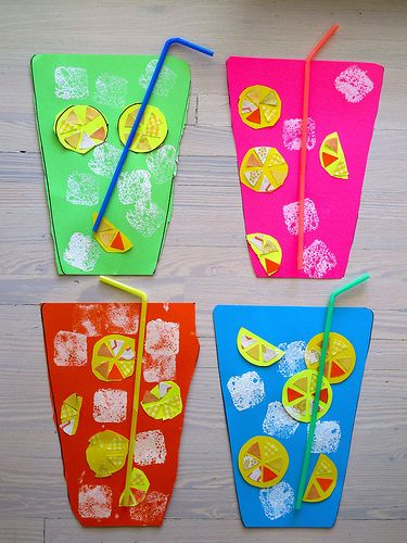 Knutsel een glas limonade! Kan ook met een opdracht: plak 4 schijfjes citroen en stempel 5 bubbels Summer Preschool Crafts, Summer Arts And Crafts, Summer Preschool, Summer Crafts For Kids, Aktivitas Montessori, Daycare Crafts, Kindergarten Art, Classroom Crafts, Toddler Art