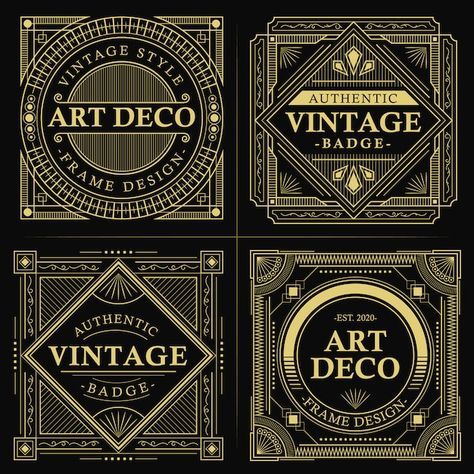 Vintage gold art deco badge Premium Vect... | Premium Vector #Freepik #vector #classic-border #classic #classic-frame #royal-border Art Deco Packaging, Art Deco Lettering, Art Deco Vector, Art Deco Typography, Art Deco Logo, Art Deco Fonts, Art Deco Borders, Banner Frame, Art Deco Font