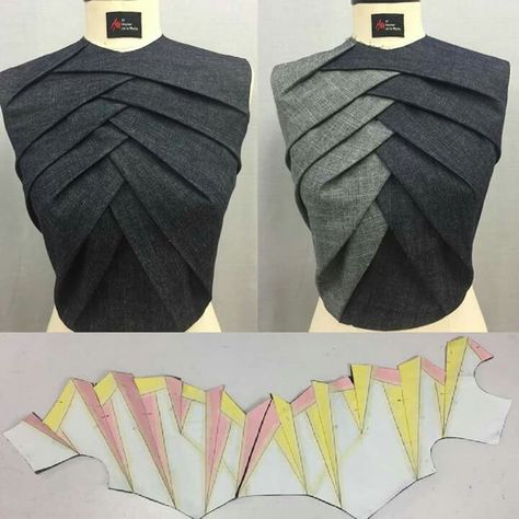 Mode Origami, Detail Couture, Origami Dress, Origami Fashion, Origami Patterns, Folded Fabric, Neck Designs For Suits, Sew Ins, Couture Mode