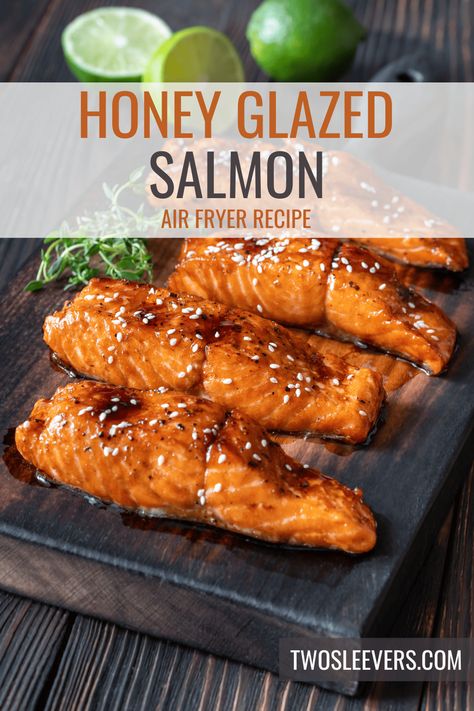 Honey Glazed Salmon | Air Fryer Honey Glazed Salmon Recipe Glazed Salmon Air Fryer, Honey Salmon Recipes, Salmon Air Fryer, Airfry Recipes, Salmon In Air Fryer, Honey Glazed Salmon Recipe, Air Fryer Recipes Salmon, Fish Dinners, Salmon Recipes Baked Healthy