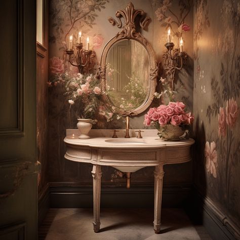 How to Make a Statement with your Powder Room Powder Room Victorian, Victorian Powder Room Ideas, Luxury Powder Room Design, French Country Powder Room, French Powder Room, Powder Room Mirrors, Vintage Powder Room, Elegant Powder Room, Luxury Powder Room