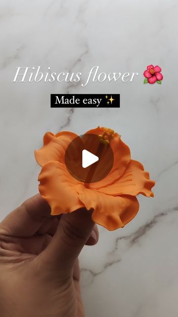 Sneha Zaveri | Hyderabad Cake Artist on Instagram: "here’s how the hibiscus flower is being made without wire and a bonus tip is hidden in this reel, so watch till the end 💯✨  Let’s us know about this creativity ⬇️   Do follow @sugar_zest for more ✅  . . . . . #floral #floraldesign #floraldesigner #floraldesigns #fondantart #fondantartist #fondantwork #cakereelsofinstagram #cakereelsvideo #cakereels😍" Hibiscus Cake Ideas, Fondant Hibiscus Flowers Tutorial, Hibiscus Flower Tutorial, Hibiscus Cake, Lei Making, Sugar Flowers Tutorial, Fondant Flower Tutorial, Cake Artist, Fondant Tutorial