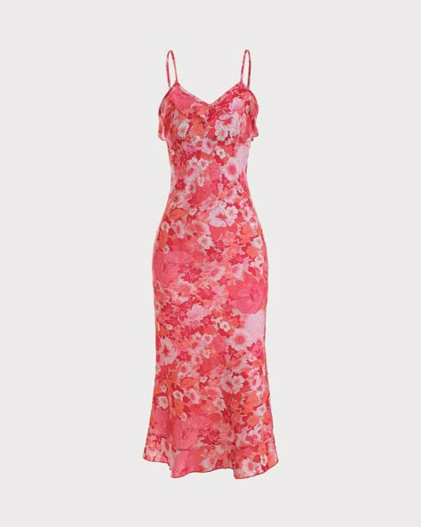 2022 The V Neck Ruffle Floral Midi Dress in Dresses with only $36 online. Free shipping on orders over $69 Ruffle Midi Dress, Elegantes Outfit, Pink Midi Dress, Neck Ruffle, Lookbook Outfits, Floral Midi Dress, Looks Vintage, Fancy Dresses, Floral Print Dress