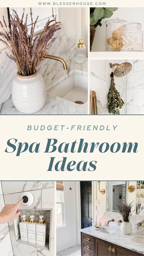 How to create the feeling of a spa bathroom in your own home using these 10 luxury for less bathroom decorating ideas. Spa Bathroom Decor Ideas, Small Spa Bathroom, Spa Inspired Bathroom Decor, Spa Bathroom Ideas, Spa Bathroom Decor, Luxury Spa Bathroom, Spa Style Bathroom, Home Spa Room, Spa Inspired Bathroom