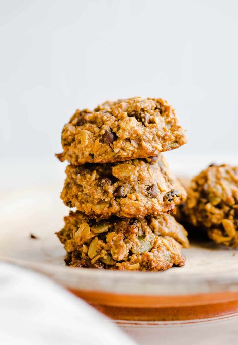 These healthy Gluten-Free Pumpkin Breakfast Cookies are made with oats, almond butter, and almond flour for a delicious and protein-packed cookie. Vegan. Sweet Potato Dessert Recipes, Pumpkin Breakfast Cookies, Running On Real Food, Potato Cookies, Sweet Potato Cookies, Sweet Potato Dessert, Sweet Potato Chocolate, Gluten Free Blueberry Muffins, Vegan Snack Recipes