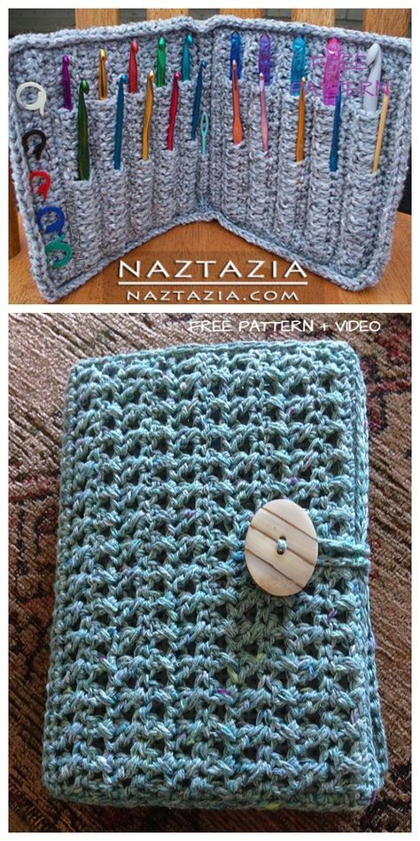 Crochet Hook Holder Case Free Pattern Video Tutorial Crochet Hook Holder Pattern, Crochet Hook Case Free Pattern, Crochet Hook Case Pattern, Crochet Hook Storage, Diy Crochet Hook, Crochet Hook Holder, Crochet Organizer, Crochet Hook Case, Crochet Case