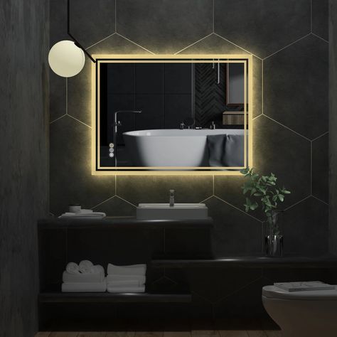 Mirror Shape: Rectangle Anti-Fog Light: LED Dimmable Free Worldwide Shipping Sold Individually Illuminate your bathroom with the Arpi Backlit LED Bathroom Mirror. The LED technology provides energy-efficient lighting while the backlit design adds a modern touch. Say goodbye to dimly lit spaces and hello to a well-lit and stylish bathroom experience. White Vanity Mirror, Backlit Bathroom Mirror, Backlit Mirror, Illuminated Mirrors, Lighted Vanity Mirror, Frameless Mirror, Lights Wall, Mirror Shapes, Led Mirror Bathroom