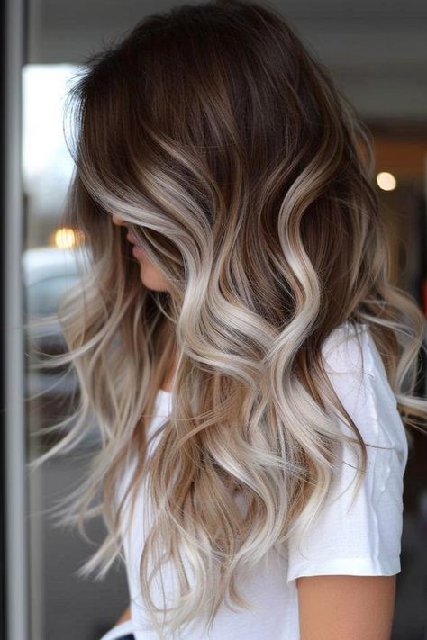 Blonde And Brown Ombre Hair, Light Brown Hair With Blonde Tips, Ash Blonde Hair Ombre, Shoulder Length Hair Brown With Blonde, Bold Ombre Hair, Brunette Hair With White Streak, Blonde Face Frame Highlights, Dark Root Blonde Ends, Blonde In Front Face Framing Dark Hair