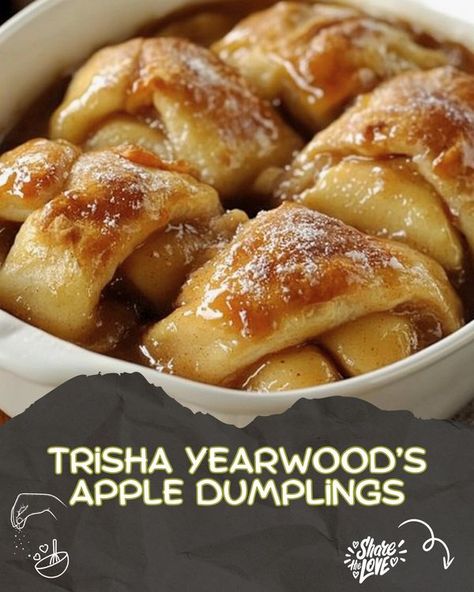 Beth Recipes - Trisha Yearwood’s Apple Dumplings  Trisha... Trisha Yearwood Apple Dumplings, Cherry Dumplings, Tricia Yearwood Recipes, Red Velvet Cake Roll, Crescent Roll Apple Dumplings, Canned Biscuit, Trisha Yearwood Recipes, Apple Dumpling Recipe, Crescent Roll Pizza