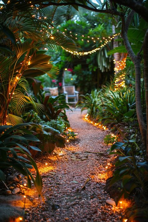 Whimsical Outdoor Decor, Subtropical Landscaping, Wild Garden Ideas, Outdoor Fountain Ideas, Campsite Decor, Waterfall Home, Future Landscape, Whimsical Backyard, Garden Vignettes