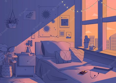 Chill Illustration Art, Lo Fi Illustration, Lofi Illustration Art, Bedroom Illustration Art, Room Illustration Bedroom, Lo Fi Background, Lo Fi Art, Bedroom Digital Art, Lo-fi Wallpaper