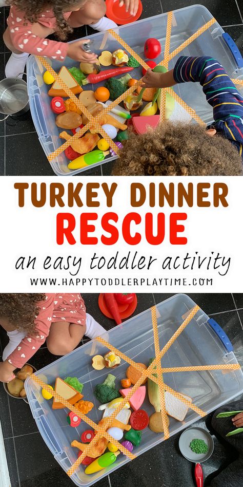 Turkey Dinner Rescue Sensory Bin - HAPPY TODDLER PLAYTIME Easy Sensory Bin, Thanksgiving Activities For Toddlers, Thanksgiving Activities Preschool, Turkey Activity, Thanksgiving Toddler, Fun Thanksgiving Crafts, November Activities, Easy Toddler Activities, Thanksgiving Activities For Kids