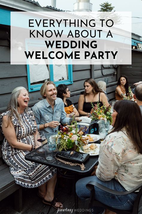 If you’re considering having a wedding welcome party, you’re in the right place. Here, you’ll find tips and ideas on how to make your wedding welcome party a fantastic addition to your special weekend festivities. | Image by Emily Klarer Photography Welcome Party Food Ideas, Wedding Welcome Cocktail Party, Welcome Party Wedding Outfit, Wedding Welcome Ideas, Welcome Party Wedding Ideas, Wedding Weekend Ideas, Wedding Welcome Party Themes, Backyard Welcome Party, Wedding Welcome Party Outfit