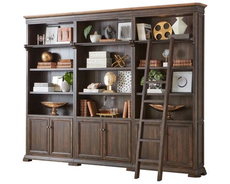 Library Wall Bookcases – Martin Furniture Traditional Bookcases, Inspirational Office, Bookcases For Sale, Library Wall, Office Bookcase, Wood Ladder, Bookcase Wall, Brewed Coffee, Bronze Hardware