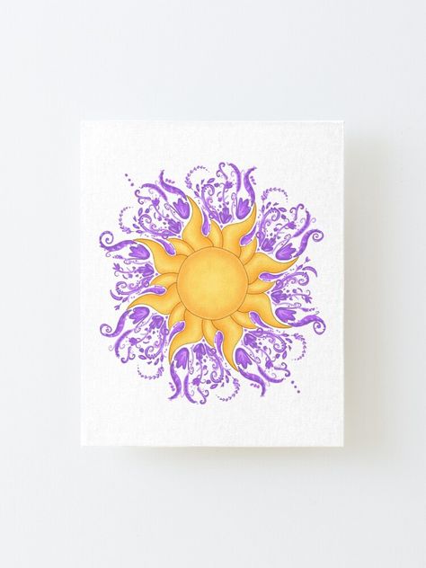 Rapunzel Sun Painting, Tangled Canvas Painting, Tangled Sun Painting, Tangled Mural, Sun From Tangled, Tangled Nails, Tangled Room, Purple Wall Paint, Tangled Theme