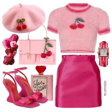 Pink 60s Outfit, Fruit Fashion, Pink Cherry, Fashion Now, Pink Outfits, Kpop Fashion Outfits, Cute Simple Outfits, Pink Outfit, Girly Outfits