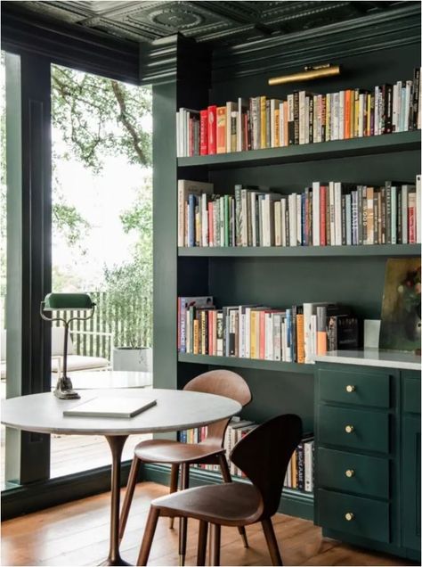 Green Library, World Library, Library Wall, Studio Living, Green Room, Hotel Boutique, Inspiring Spaces, Magnolia Homes, Joanna Gaines