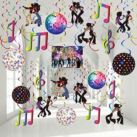 53 Pieces Disco Party Decor Shining Disco Ball Sign 70s Party Hippie Paper Package Includes: you will receive 23 pieces foil swirl disco party decorations with cutouts in 12 different patterns, 23 single foil hanging swirls, and 7 double spiral decorations without cutouts, total 53 pieces; This hippie party decorations hanging swirls ceiling decor adds a happy atmosphere for your party when they're hanging and swinging Suitable Size: the size of each 70S party cutout card is approx. 18 x 18 cm/ Disco Ball Sign, 70s Theme Party Decorations, Disco Fever Party, 70s Theme Party, 70s Theme, 70s Disco Party, Disco Birthday Party, Disco Party Decorations, Hippie Party