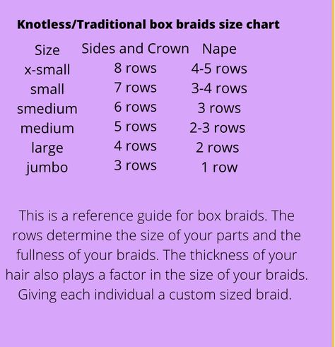 Flip Over Method Braid Pattern, Braids Size Chart Hair, Box Braid Sizes Chart, Parting Chart For Braids Extra Small, Braid Part Size Chart, Parting Layout For Braids, Braid Sizing Chart, Parting For Small Box Braids, Knotless Braid Chart