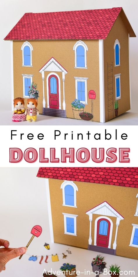 Learn how to make a cardboard dollhouse with these free printable dollhouse templates! #printable #dollhouse #cardboard #diytoys Mini Doll House Diy Free Printables, Paper Dollhouse Printable Free, Diy Paper Doll House Free Printable, Paper Dolls Book Free Printable, Paper Doll House Printable Templates Dollhouse Furniture, Dollhouse Templates, Paper Doll House Printable Templates, Free Dollhouse Printables, Dollhouse Cardboard