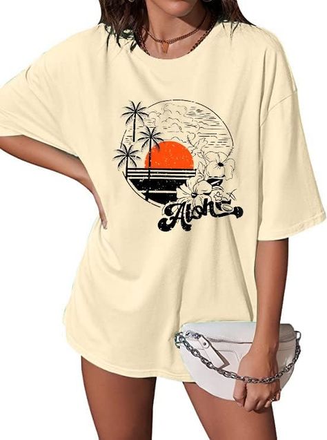 Womens Hawaiian Oversized T Shirts Vintage Aloha Oversized Tshirts Hibiscus Flower Tee Tops Summer Vacation Beach Tee Oversized Shirts Women, Graphic Tees Summer, Oversize Tshirt Outfits, Vintage Aloha, Summer Graphic Tee, Beach Tee, Oversized T Shirts, Shirts Vintage, Women Street